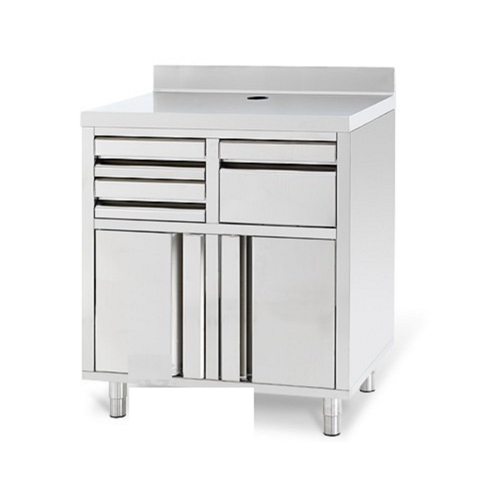 Meuble bas inox pour café portes battantes + tiroirs 820 x 600 x 1150 Meuble bas inox pour café portes battantes + tiroirs 820 x 600 x 1150
