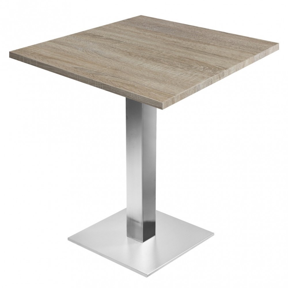 Table de restaurant avec base ronde en fonte avec plateau carré Table de restaurant avec base ronde en fonte avec plateau carré