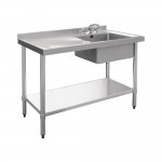 Plonge inox - Paiement 4X - AISI 304 - 1200 (L) x 600 (P) x 900 (H) mm - Avec égouttoir - Bac à droite