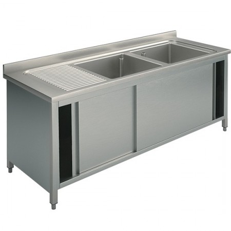 Plonge inox sur meuble - AISI 304 - 1400 (L) x 700 (P) x 850 (H) mm