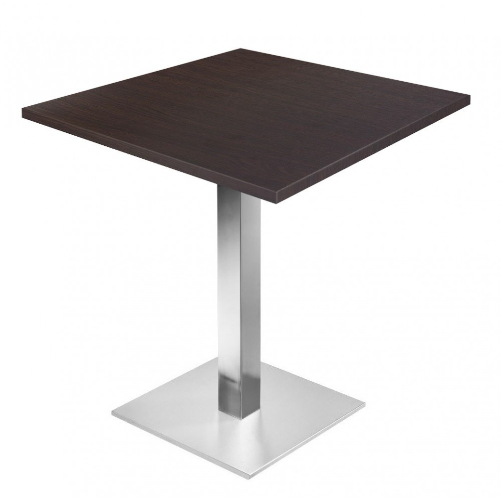 Table de restaurant avec base ronde en fonte avec plateau carré Table de restaurant avec base ronde en fonte avec plateau carré