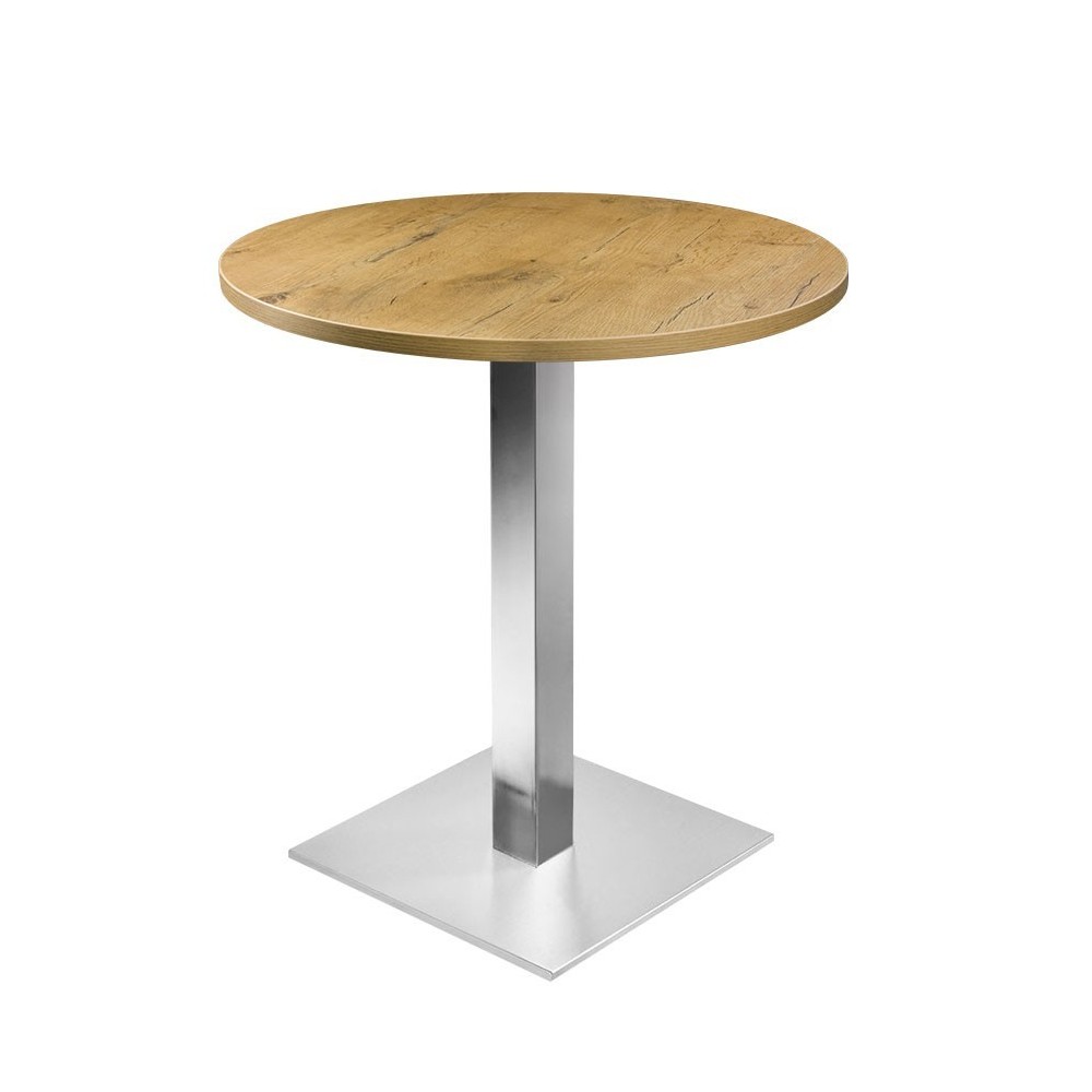 Table de restaurant avec base ronde en fonte avec plateau carré Table de restaurant avec base ronde en fonte avec plateau carré