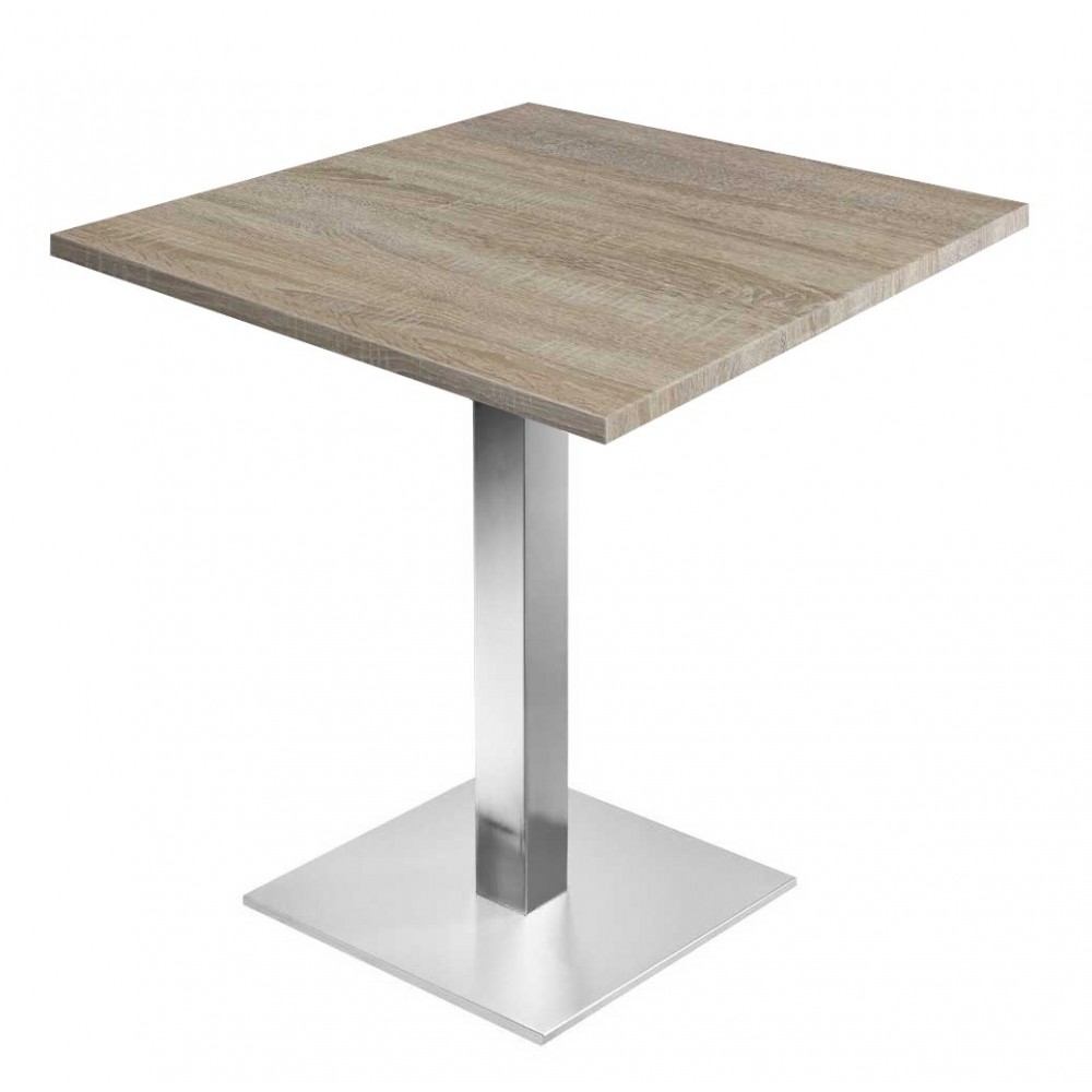 Table de restaurant avec base ronde en fonte avec plateau carré Table de restaurant avec base ronde en fonte avec plateau carré
