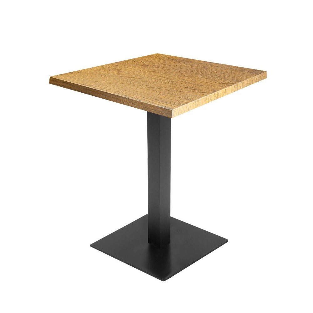 Table de restaurant avec base ronde en fonte avec plateau carré Table de restaurant avec base ronde en fonte avec plateau carré