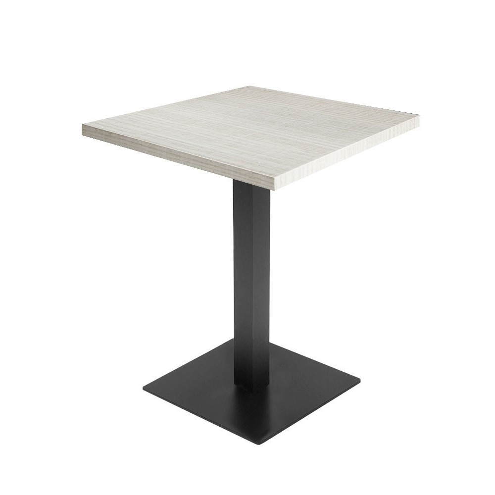 Table de restaurant avec base ronde en fonte avec plateau carré Table de restaurant avec base ronde en fonte avec plateau carré