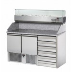 Meuble à pizza - Garantie 2 ans - 200 L - 2 portes + 6 tiroirs neutres + roulettes - 5 x GN 1/3 + 1x GN 1/2 - Classe N