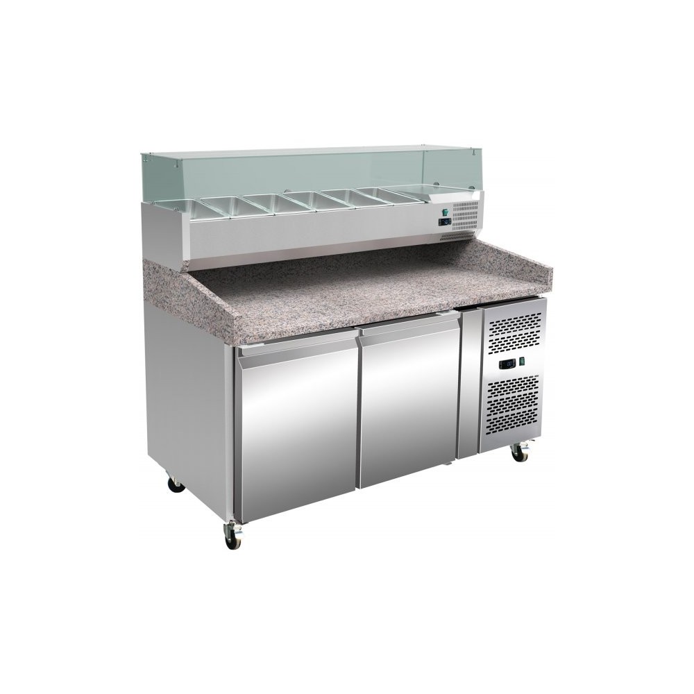 Meuble à pizza - Paiement 4X - Garantie 2 ans - 290 L - 2 portes + roulettes - 7 x GN 1/4 - Classe N Meuble à pizza - Paiement 4X - Garantie 2 ans - 290 L - 2 portes + roulettes - 7 x GN 1/4 - Classe N