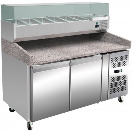 Meuble à pizza - Paiement 4X - Garantie 2 ans - 290 L - 2 portes + roulettes - 7 x GN 1/4  - Classe N