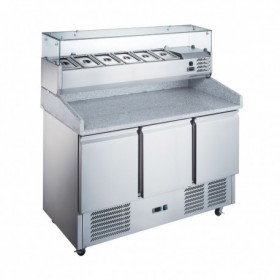 Table réfrigérée pour pizzas - Paiement 4X - Garantie 2 ans - 180L - 3 portes + roulettes - Classe N