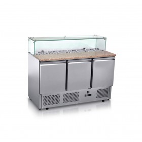 Meuble à pizza - Garantie 2 ans - Paiement 4X - 387 L - 3 portes + roulettes - 7 x GN 1/3 - Classe N
