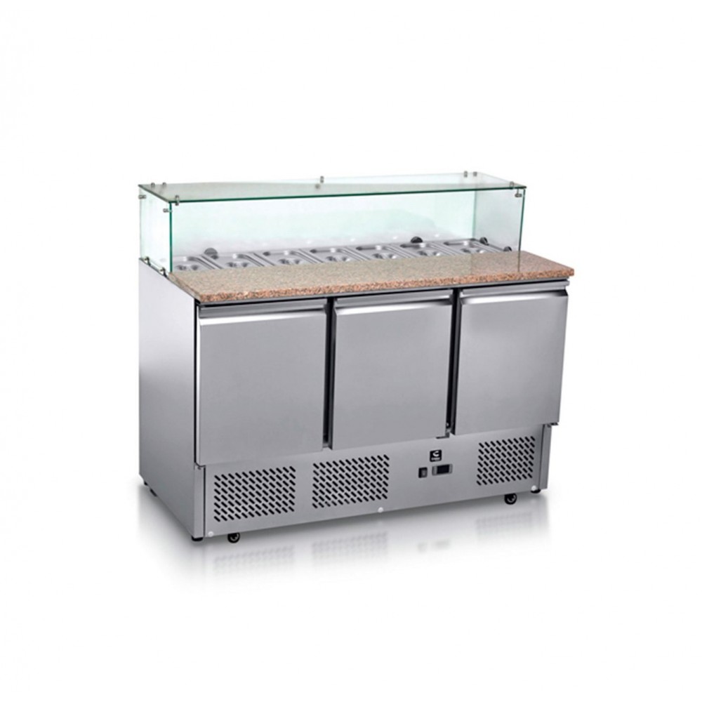 Meuble à pizza - Garantie 2 ans - Paiement 4X - 387 L - 3 portes + roulettes - 7 x GN 1/3 - Classe N Meuble à pizza - Garantie 2 ans - Paiement 4X - 387 L - 3 portes + roulettes - 7 x GN 1/3 - Classe N