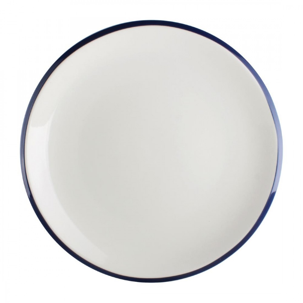 Assiette plate en porcelaine 230(Ø)mm. Blanche à filet bleu. Lot de 6 Assiette plate en porcelaine 230(Ø)mm. Blanche à filet bleu. Lot de 6