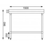 Table inox adossée  - AISI 430 -  1500 (L) x 600 (P) x 900 (H) mm