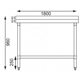 Table inox adossée  - AISI 430 - 1800 (L) x 700 (P) x 900 (H) mm