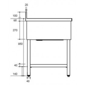 Plonge inox double bac - AISI 304 - 2000 (L) x 600 (P) x 850 (H) mm