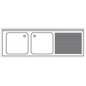 Plonge inox double bac - AISI 304 - 2000 (L) x 600 (P) x 850 (H) mm