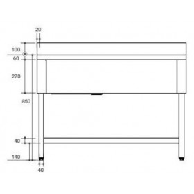 Plonge inox - AISI 304 - 600 (L) x 700 (P) x 850 (H) mm