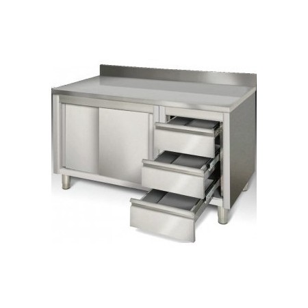 Meuble bas inox portes coulissantes + tiroirs 2000 x 700 x 850