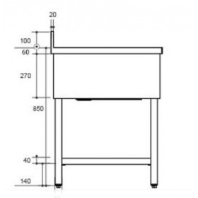 Plonge inox - AISI 304 - 1200 (L) x 600 (P) x 850 (H) mm