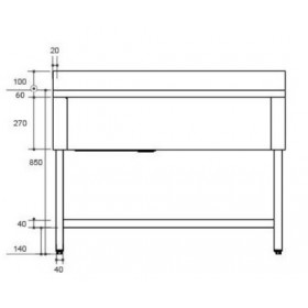 Plonge inox - AISI 304 - 1200 (L) x 600 (P) x 850 (H) mm