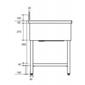 Plonge inox - AISI 304 - 1200 (L) x 600 (P) x 850 (H) mm