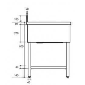 Plonge inox - AISI 304 - 1200 (L) x 700 (P) x 970 (H) mm - Avec égouttoir - 1 bac à droite