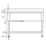 Plonge inox - AISI 304 - 1200 (L) x 700 (P) x 970 (H) mm - Avec égouttoir - 1 bac à droite