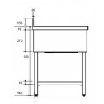 Plonge inox - AISI 304 - 1400 (L) x 700 (P) x 850 (H) mm