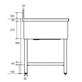 Plonge inox - AISI 304 - 1200 (L) x 700 (P) x 850 (H) mm
