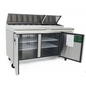 Meuble à pizza tropicalisé - 335 L - 2 portes + roulettes - 8 x GN 1/3 - Garantie 2 ans - Classe T