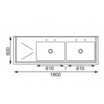Plonge inox - AISI 304 - 1800 (L) x 600 (P) x 900 (H) mm - Avec égouttoir - 2 bacs à droite
