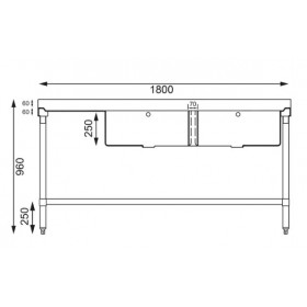 Plonge inox - AISI 304 - 1800 (L) x 600 (P) x 900 (H) mm - Avec égouttoir - 2 bacs à droite