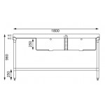 Plonge inox - AISI 304 - 1800 (L) x 600 (P) x 900 (H) mm - Avec égouttoir - 2 bacs à droite