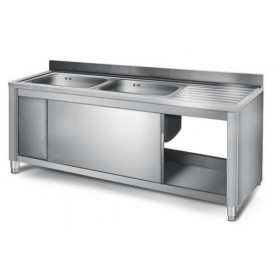 Plonge inox sur meuble - AISI 304 - 1400 (L) x 700 (P) x 850 (H) mm