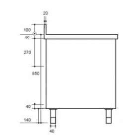 Plonge inox sur meuble - AISI 304 - 1400 (L) x 700 (P) x 850 (H) mm