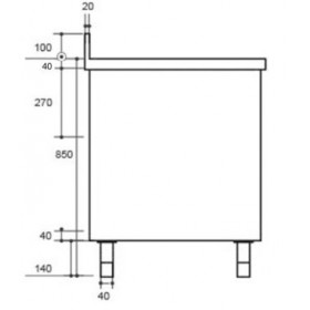 Plonge inox sur meuble - AISI 304 - 1800 (L) x 700 (P) x 850 (H) mm