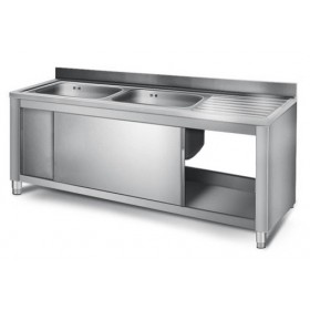 Plonge inox sur meuble - AISI 304 - 1800 (L) x 700 (P) x 850 (H) mm