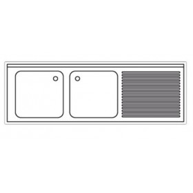 Plonge inox sur meuble - AISI 304 - 1800 (L) x 700 (P) x 850 (H) mm