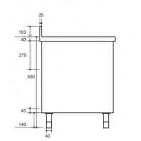 Plonge inox sur meuble - AISI 304 - 1800 (L) x 700 (P) x 850 (H) mm