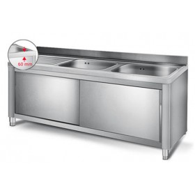 Plonge inox sur meuble - AISI 304 - 1400 (L) x 700 (P) x 850 (H) mm