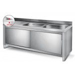 Plonge inox sur meuble - AISI 304 - 1400 (L) x 700 (P) x 850 (H) mm