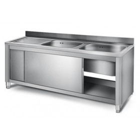 Plonge inox sur meuble - AISI 304 - 1400 (L) x 700 (P) x 850 (H) mm