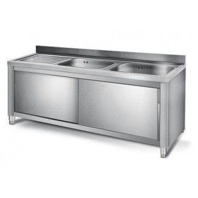 Plonge inox sur meuble - AISI 304 - 1400 (L) x 700 (P) x 850 (H) mm
