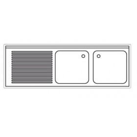 Plonge inox sur meuble - AISI 304 - 1400 (L) x 700 (P) x 850 (H) mm