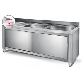 Plonge inox sur meuble - AISI 304 - 1600 (L) x 700 (P) x 850 (H) mm
