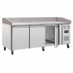 Meuble à pizza - Tropicalisé - Garantie 2 ans  - 3 portes + roulettes - Vitrine à ingrédients 9 x GN 1/3 - Classe N