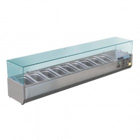 Meuble à pizza - Tropicalisé - Garantie 2 ans  - 3 portes + roulettes - Vitrine à ingrédients 9 x GN 1/3 - Classe N