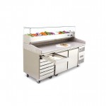 Meuble à pizza - Garantie 2 ans - 580 L - 2 portes + tiroirs + roulettes - 9 x GN 1/3 - Classe T