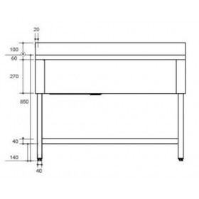Plonge inox double bac - AISI 304 - 1500 (L) x 600 (P) x 900 (H) mm