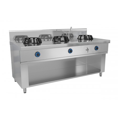 FOURNEAU WOK3 BRULEURS, AVEC RIDEAU D'EAU   
